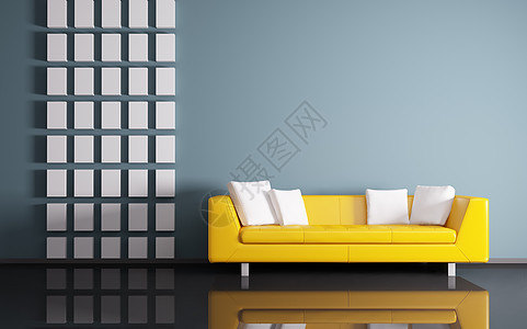 现代室内与黄色沙发3D渲染图片