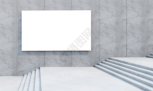 混凝土墙上的空白白色广告牌图片