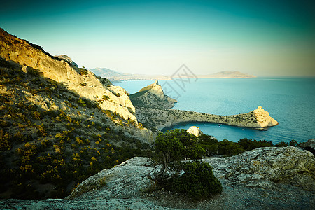 日落时的山海克里米亚风景自然背景图片