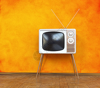 橙色背景的老式电视三维图片