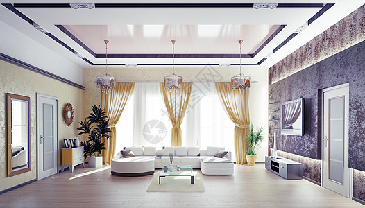现代客厅室内三维图片