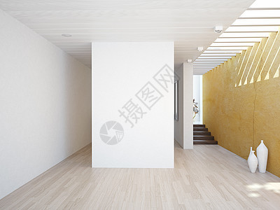 现代室内空墙三维图片