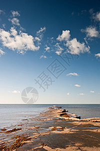 海景与Kimmeridgian岩礁延伸大海蓝天的日子图片