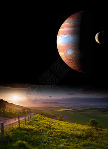 乡村日落景观与行星夜空元素的这幅图像由nasagov提供图片