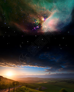 乡村日落景观与行星夜空元素的这幅图像由nasagov提供图片
