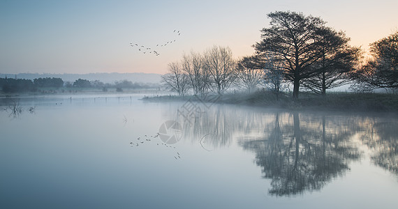 薄雾丽宁静的湖泊景观图片