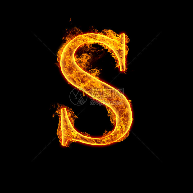 火字母表字母s隔离黑色背景上