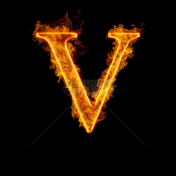 火字母字母v隔离黑色背景上