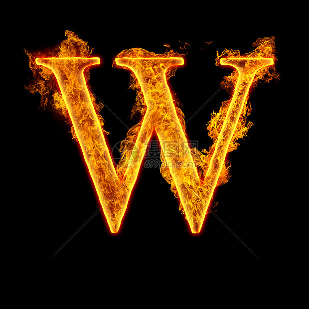 火字母字母w隔离黑色背景上