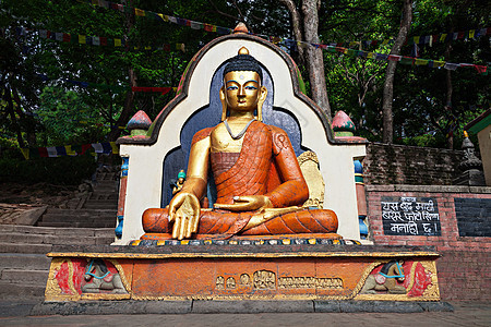 金佛雕像斯万布纳特寺,加德满都,尼泊尔图片