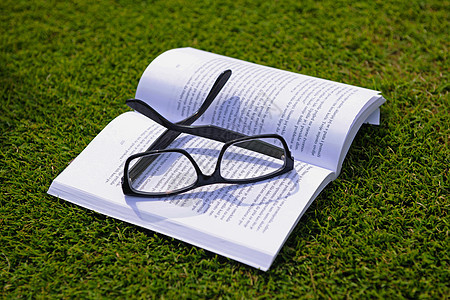 眼镜外的本书上草地,教育放松学观念图片