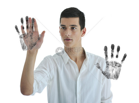 嗨,安全与商人隔离白色手指手印图片