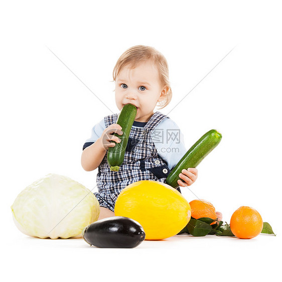 童健康的食物可爱的幼儿与蔬菜水果吃南瓜图片