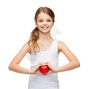 衬衫,健康,慈善,爱的微笑的十几岁女孩,穿着白衬衫,小红心图片