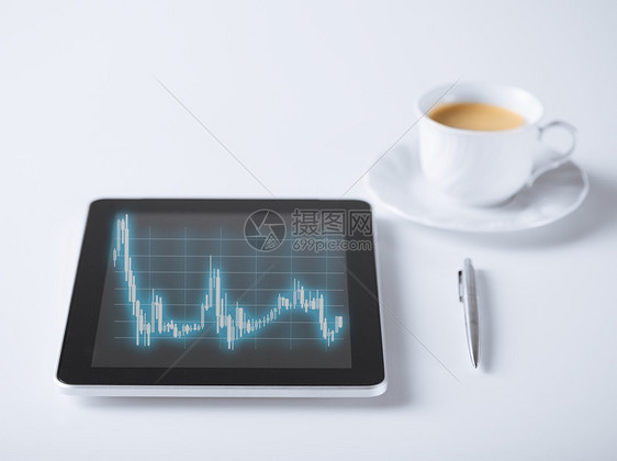 商业,金钱技术平板电脑与外汇图表咖啡图片