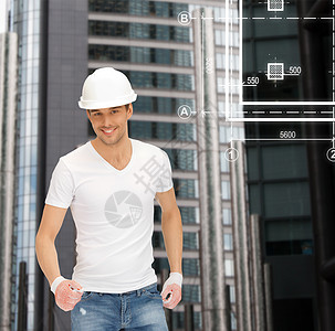 建筑,开发,建筑英俊的建设者白色头盔图片
