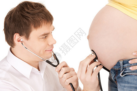 医生孕妇腹部的明亮特写照片图片