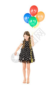 快乐的女孩,五颜六色的气球白色上图片