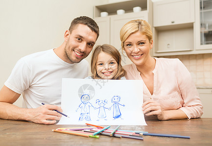 家庭,孩子快乐的人的快乐的家庭绘画家里图片