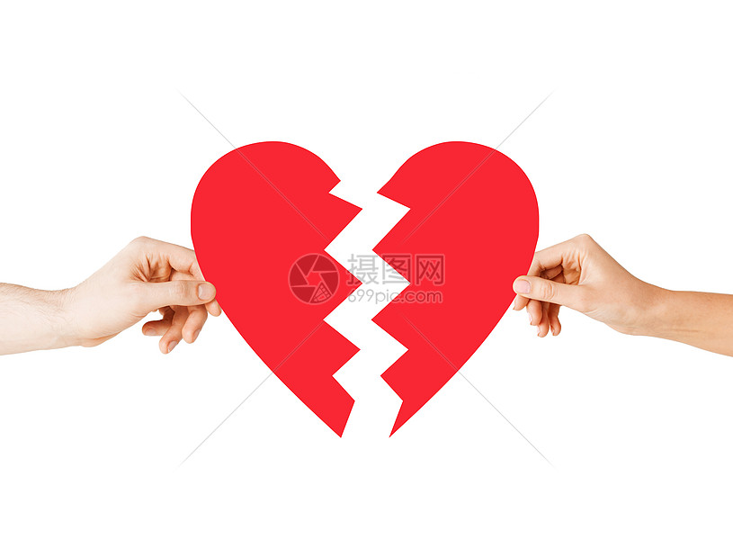 ‘~爱情关系问题的男女的手握着两部分破碎的心  ~’ 的图片
