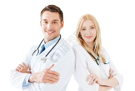医疗保健医疗理念微笑的轻男医生女护士医院听诊器图片