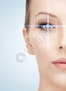 健康,视觉,未来的技术女眼与激光校正框架图片