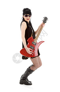 女孩用红色的电吉他超过白色图片