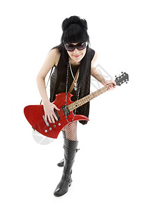 女孩用红色的电吉他图片