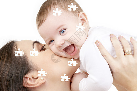 快乐母亲婴儿的拼图图片超过白色图片