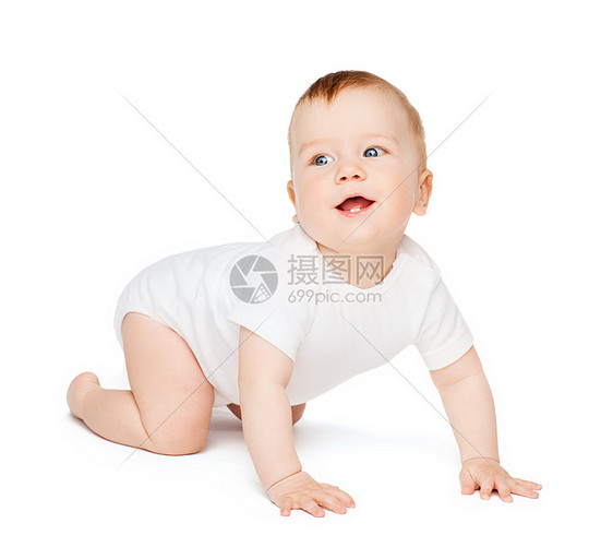 孩子蹒跚学步的爬行微笑的婴儿图片