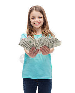 金钱,财务人的微笑的小女孩给美元现金钱图片