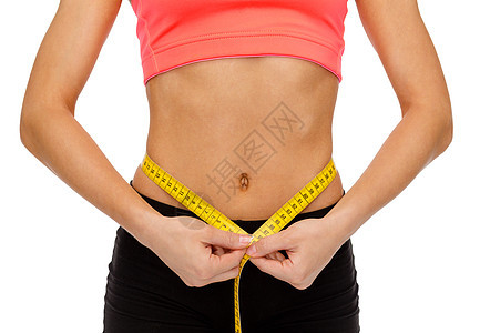 饮食,运动,健身健康的用测量带靠近女的手测量腰部图片