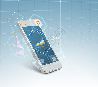 技术财务白色手机与增长图表屏幕上背景图片