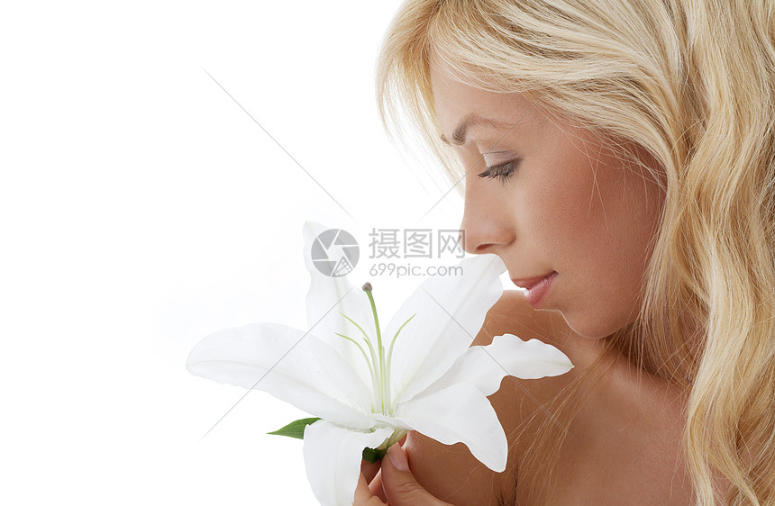 闻百合的女性高清图片下载 正版图片 摄图网