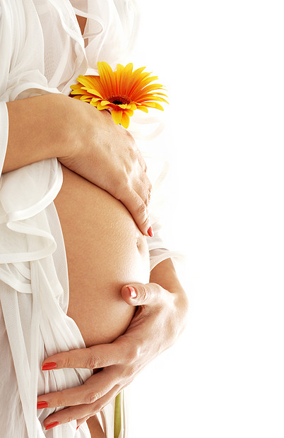 孕妇抱着她的肚子花图片