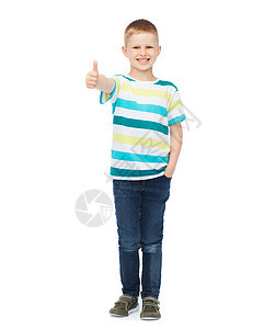 幸福,童,手势人的微笑的小男孩穿着休闲服,竖大拇指图片