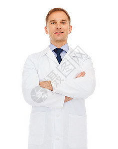 医疗保健,职业医学微笑的男医生穿着白色外套白色背景高清图片