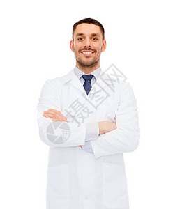 医疗保健,职业医学微笑的男医生穿着白色外套白色背景高清图片