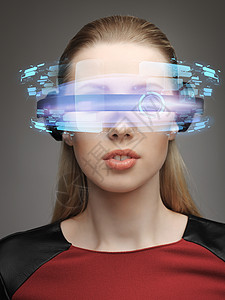 未来,技术,商业人的美丽的女人未来的眼镜图片