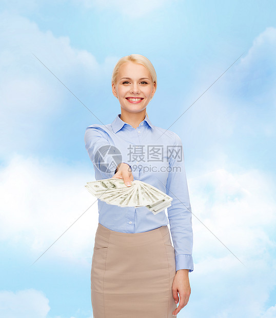 ‘~商业金钱微笑的女商人与美元现金货币  ~’ 的图片