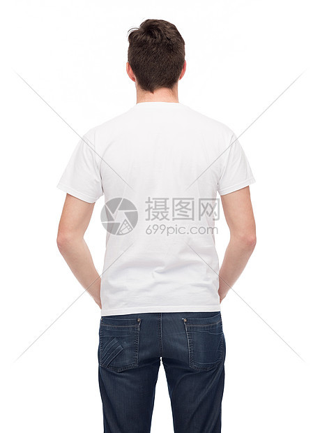 T恤的人们的轻人穿着空白的白色T恤后图片