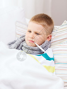 童,医疗保健医学生病的男孩流感家里图片
