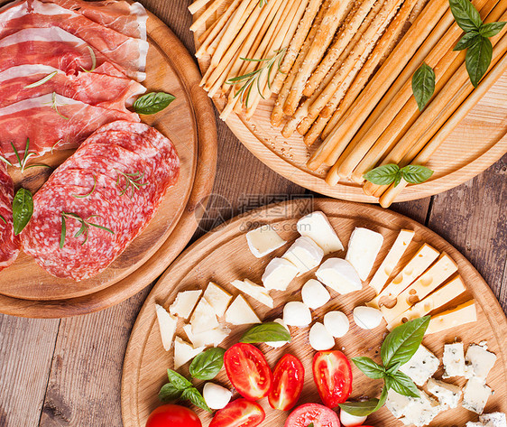 意大利开胃菜各种类型的火腿,奶酪奶油图片