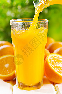 橙汁倒进璃里图片