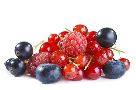 白色背景上的红色醋栗黑色醋栗覆盆子蓝莓图片