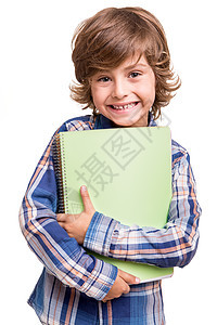 小男孩着学校的书白色的图片