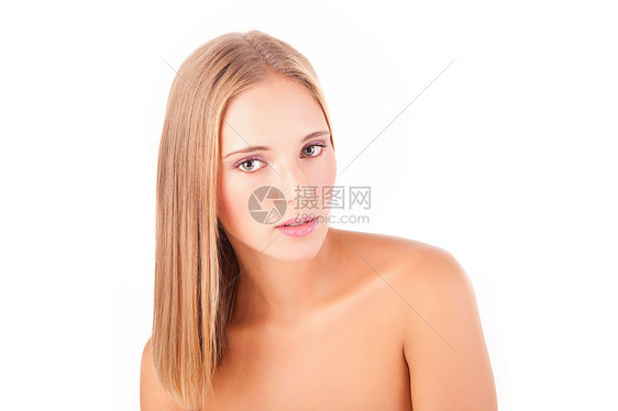 位美丽健康的轻金发女郎的肖像美容护理图片