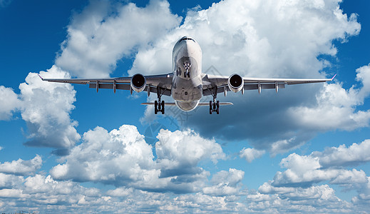 飞机风景与白色客机蓝天与云阳光明媚的日子旅行背景日出时的客机出差商业飞机飞机喷气机图片
