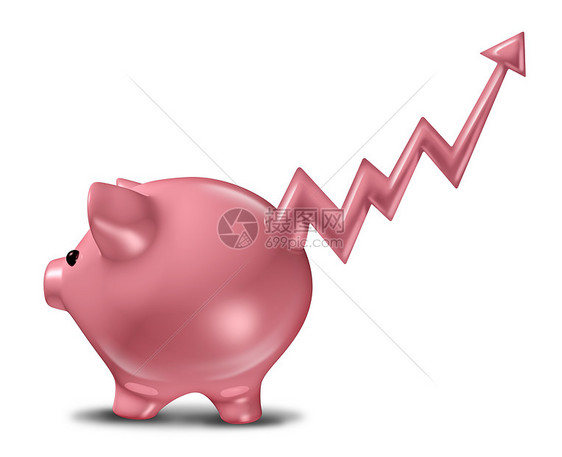 储蓄利润个陶瓷储蓄罐,尾巴的形状股票市场业务图,向上箭头代表财务成功盈利的财务战略图片