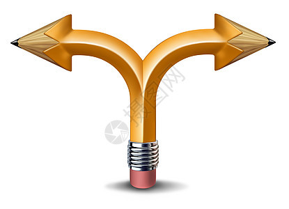 创造的混乱选择个艺术方向个铅笔与两个箭头形状的末端指向相反的方向,个商业创意的战略困境白色的背景图片